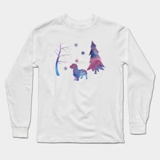 Wire Haired Dachshund Winter Snowflakes Art Long Sleeve T-Shirt